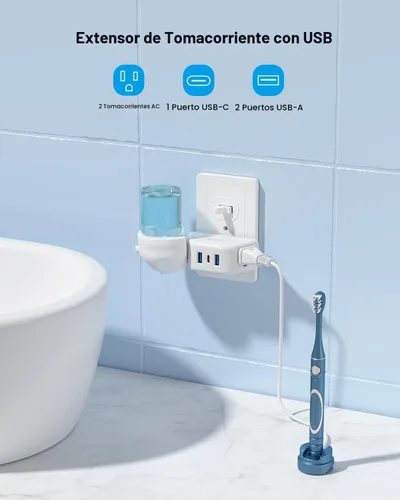 Vista 2 de TROND Extensor de salida con USB, divisor de pared con 2 tomas AC, 3 puertos USB, adaptador de enchufe de pared de diseño de 3 lados, elementos