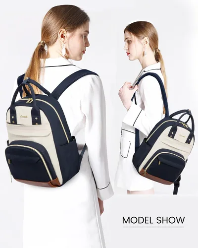 Vista 8 de LOVEVOOK Mini mochila para mujer, elegante mochila impermeable, Drak Azul-beige-marrón, Mochila