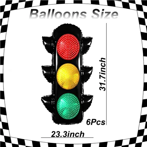 Vista 7 de 6 globos de carreras para decoración de fiesta de cumpleaños, globos de semáforo de 32 pulgadas para suministros de fiesta de cumpleaños