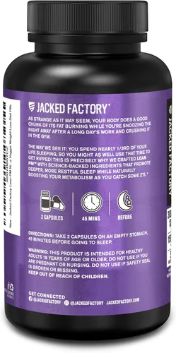 Vista 9 de Jacked Factory Lean PM - Quemador de grasa nocturno, suplemento de ayuda para dormir y supresor del apetito para hombres y mujeres, 60 píldoras