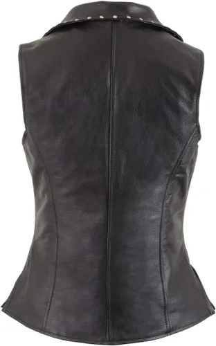 Vista 2 de Milwaukee Leather MLL4503 Chaleco de motociclista clásico de cuero con cuello en V negro para mujer con cuello de solapa remachado - S