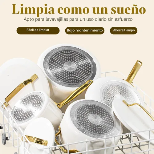 Vista 6 de Gotham Steel Moderno juego de utensilios de cocina de cerámica de 11 piezas, elegante juego de ollas y sartenes antiadherentes con vaporera, parte