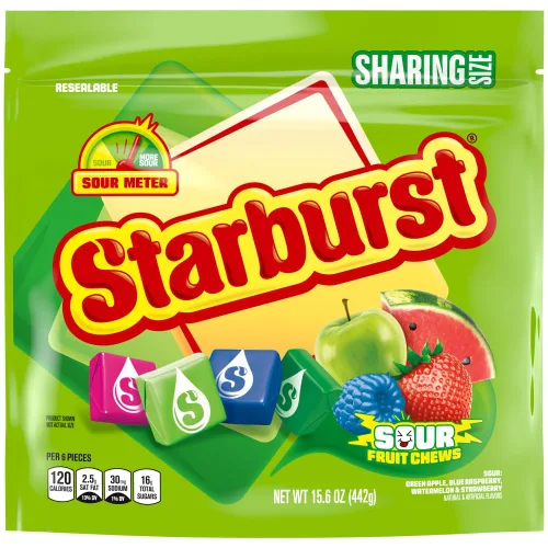 Vista 4 de STARBURST - Caramelos masticables agrios masticables de frutas, tamaño compartido resellable, bolsa de 15.6 onzas