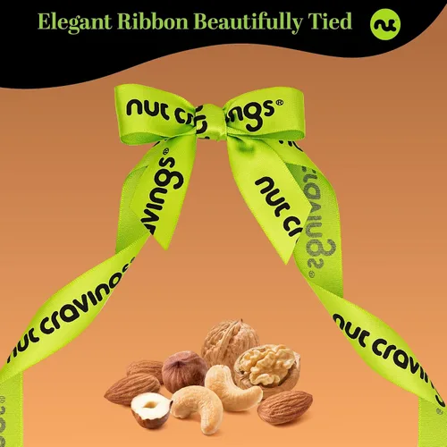 Vista 5 de NUT CRAVINGS - Cesta de regalo de nueces mixtas en bandeja de madera de diamante reutilizable + cinta verde (12 surtidos) golosinas para adultos