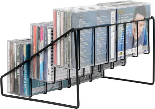 Vista 7 de MyGift Soporte de exhibición de CD, torre de estante de CD, soporte de DVD de 3 niveles, almacenamiento de caja de joyas de disco compacto de mesa