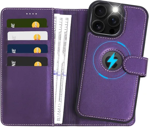Vista 19 de Funda de piel sintética 2 en 1 para iPhone 13 PRO MAX, funda de piel sintética desmontable con soporte para tarjetas, funda extraíble con bloqueo