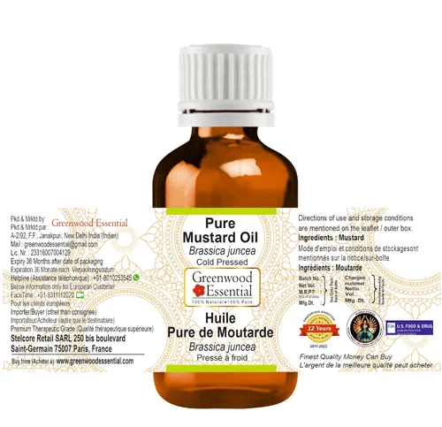 Vista 2 de Greenwood Essential Aceite de mostaza (Brassica juncea) Prensado en frío Natural Sin diluir para diluir aceites esenciales para piel