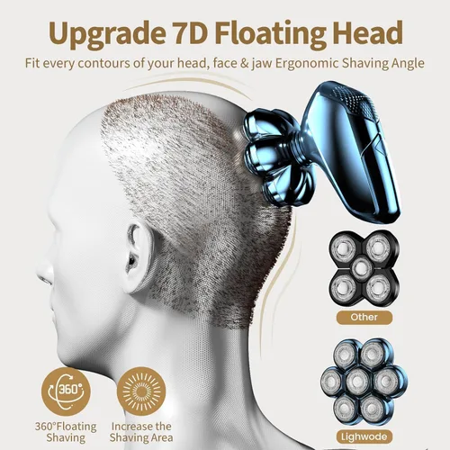 Vista 5 de SHPAVVER Afeitadoras de cabeza para hombres calvos: maquinilla de afeitar eléctrica 5 en 1 - Kit de aseo de afeitar impermeable IPX7 para hombres
