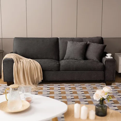 Vista 9 de DOPEDIO Sofá biplaza moderno para sala de estar, sillón reclinable de chenilla, funda extraíble, cojines de resorte, marco de madera maciza, fácil