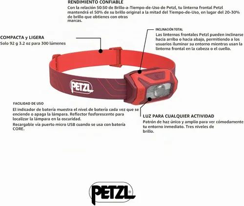 Vista 3 de PETZL TIKKINA Linterna Frontal - Linterna frontal compacta y fácil de usar de 300 lúmenes, diseñada para senderismo, escalada, correr y acampar