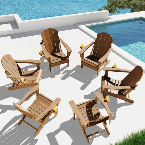 Vista 19 de SERWALL Silla Adirondack plegable para exteriores, silla de patio con portavasos - Ejército