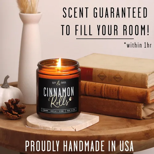 Vista 6 de Vela de canela, velas de otoño, velas de Navidad, vela de soja perfumada de otoño 'Cinnamon Rolls' para el hogar, tarro reutilizable de 9 onzas, 50
