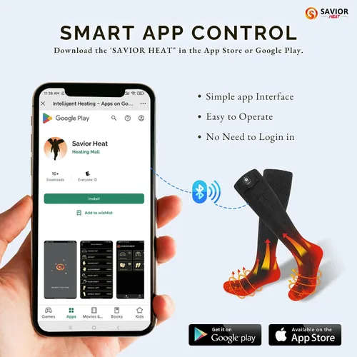 Vista 2 de SAVIOR HEAT Calcetines térmicos para hombres y mujeres con control por aplicación, batería recargable, calefacción eléctrica, calcetines para esquí