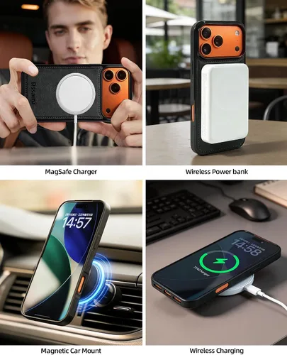 Vista 3 de Dssairo Funda magnética para iPhone 17 Pro Max desmontable compatible con MagSafe con 5 tarjeteros 2 en 1 con bloqueo RFID, ranuras de crédito