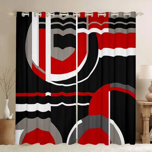 Vista 22 de Cortinas opacas abstractas de 30 % a 50 % geométricas para dormitorio, sala de estar, decoración de línea a rayas, cortinas con aislamiento térmico