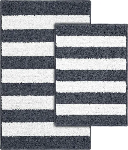 Vista 13 de Garland Rug Beach Stripe Basin - Alfombra de baño lavable a rayas azules, antideslizante, de secado rápido, suave y absorbente, lavable a máquina