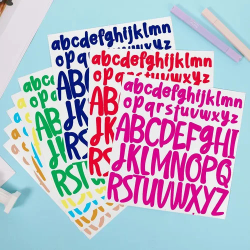 Vista 3 de 416 piezas de 8 hojas de calcomanías de letras, 1 pulgada y 2 pulgadas, autoadhesivas mayúsculas y minúsculas, calcomanías de vinilo