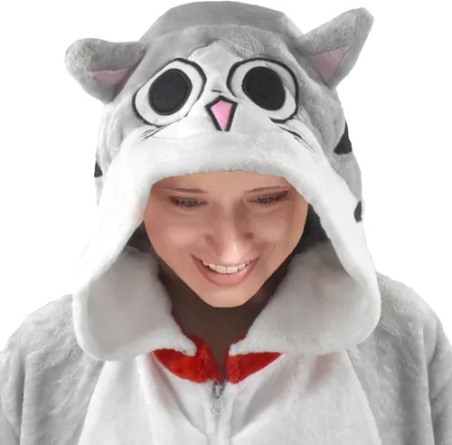 Vista 2 de U-ParBoo Pijama mameluco para adultos de franela con dibujos animados de animales para cosplay de Halloween