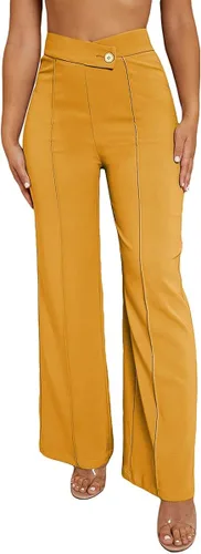 Vista 6 de SweatyRocks Pantalones de pierna ancha para mujer, con costuras delanteras, pantalones largos de cintura alta, pantalones casuales