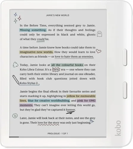 Vista 10 de Kobo Libra Colour eReader Pantalla Kaleido™ 3 de tinta E sin deslumbramiento de 7 pulgadas Opción de modo oscuro Audiolibros Resistente al
