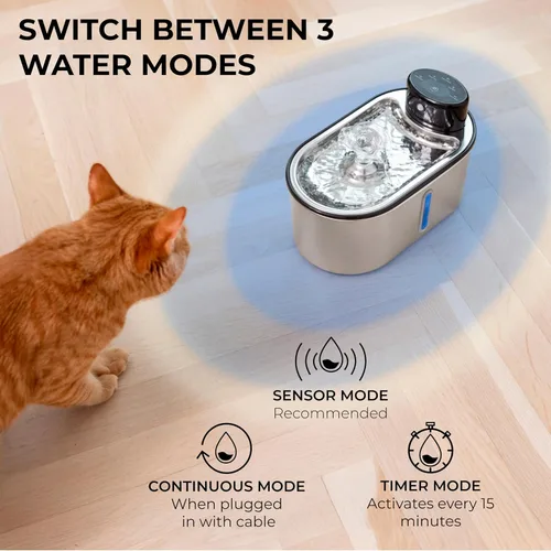 Vista 4 de Fuente de agua inalámbrica para gatos de acero inoxidable de 108 oz/3.2 L Batería de 5200 mAh, autonomía de 50 días, sensor de movimiento, ultra