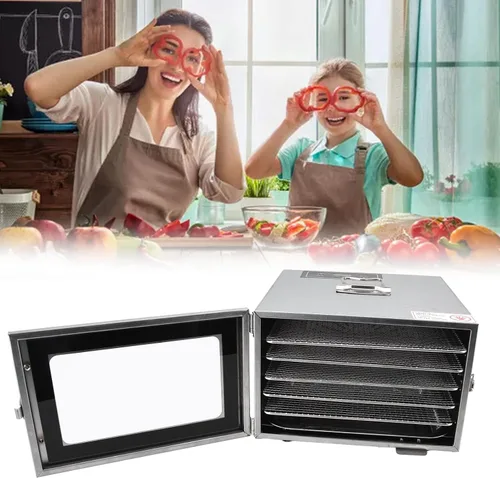Vista 2 de Máquina secadora deshidratadora de alimentos, 6 capas de temperatura ajustable, secador de frutas de carne seca, para verduras, cecina, especias