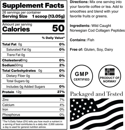 Vista 2 de Norcal Marine Collagen - Polvo de péptidos de colágeno marino de 12 onzas Alto en proteínas, cero grasas/azúcar/carbohidratos Salud de la piel