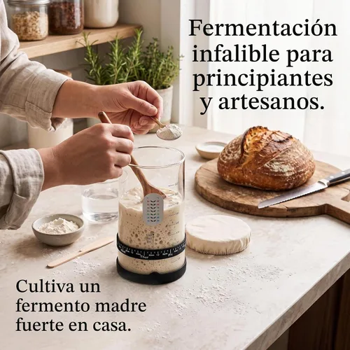 Vista 5 de Kit de Inicio de Masa Madre Pro - Kit de Tarro de Masa Madre de Boca Ancha de 37oz para Pan - Gran Tarro de Vidrio para Masa Madre, Banda