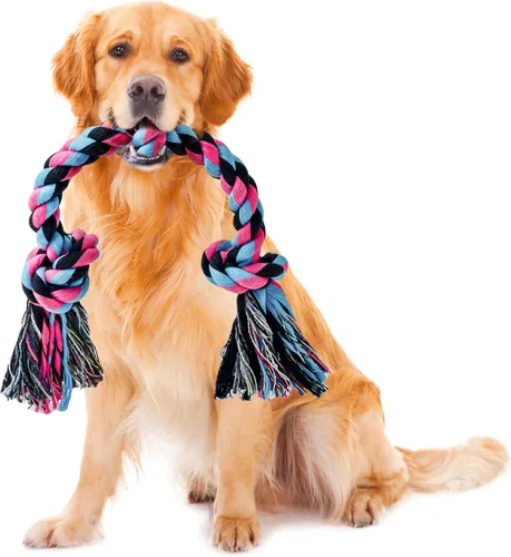 Vista 7 de SHARLOVY - Juguetes para perros grandes y masticadores agresivos Indestructible XL Durable Dog Toy,5-Knot Rope Tug,Heavy Duty Chew Sturdy Cotton