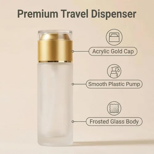 Vista 3 de QUUPY Paquete de 3 botellas vacías recargables de vidrio esmerilado transparente, dispensadores de cosméticos portátiles de viaje para loción