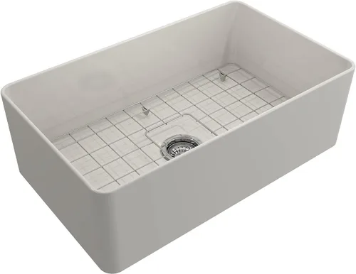 Vista 9 de BOCCHI Aderci - Fregadero de cocina ultradelgado con delantal delantero de granja de 30 pulgadas, fregadero de cocina de un solo tazón con rejilla