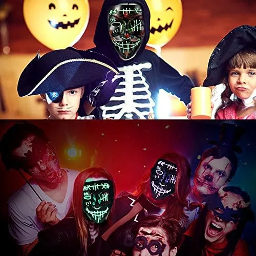 Vista 2 de Máscara LED de terror de Halloween, máscara de purga LED, máscara de luz LED para disfraz de Halloween