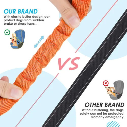 Vista 12 de SlowTon - Cinturón de seguridad doble para perro con amortiguador elástico ajustable Dual Dog Seatbelt Splitter for Two Dogs, Reflective, No