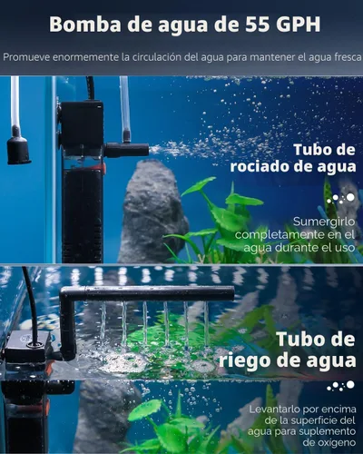 Vista 3 de Pawfly Filtro Interno de Acuario, Filtro de Potencia Sumergible con Bomba de Agua de 55 GPH para Filtración, Circulación y Oxigenación de Tanques