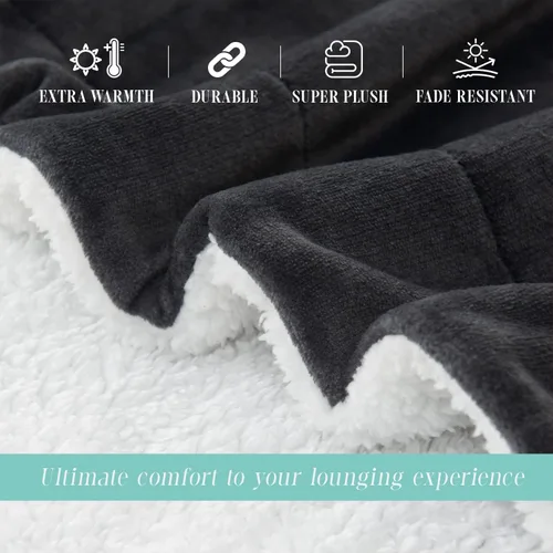 Vista 5 de Elegant Comfort Manta, Manta Reversible de Franela Sherpa, Ultra-Suave, Mullida, Acogedora y Afelpada - Manta Decorativa Ligera para Todas las Gris
