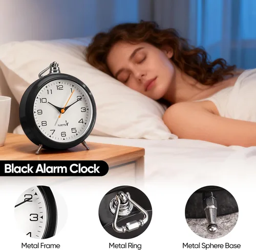 Vista 2 de FLOITTUY Reloj despertador de metal analógico retro antiguo de 4.5 pulgadas, funciona con pilas, reloj de noche silencioso, reloj vintage colgante