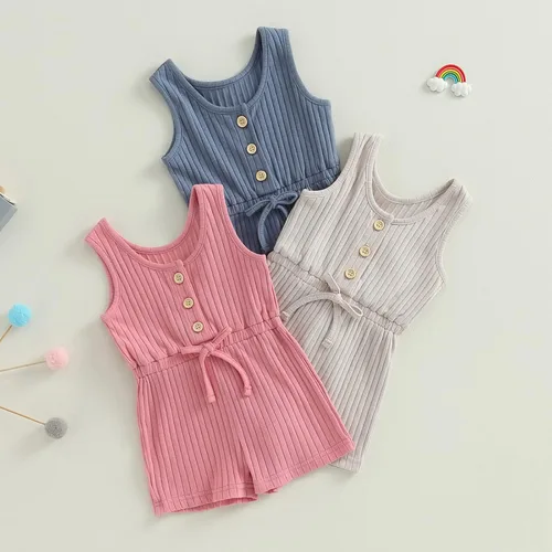 Vista 2 de Mubineo Mameluco básico de verano para niña pequeña, sin mangas, con cuello halter