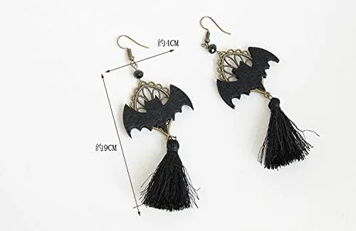 Vista 7 de Caiyao Aretes colgantes de borla de calavera de Halloween para mujeres y niñas, hechos a mano, diseño de esqueleto gótico, punk, joyería ligera, día