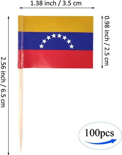 Vista 2 de JBCD Bandera venezolana con palillo de dientes de Venezuela, mini banderas para cupcakes, 100