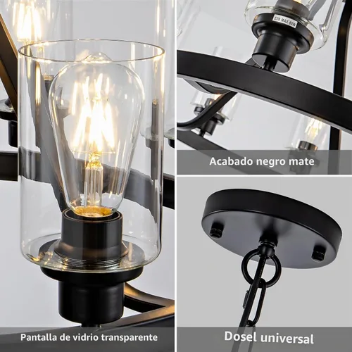 Vista 7 de lámpara de araña de granja de 6 luces con rueda de vagón, accesorios de luz colgante para comedor, sala de estar, isla de cocina, vestíbulo
