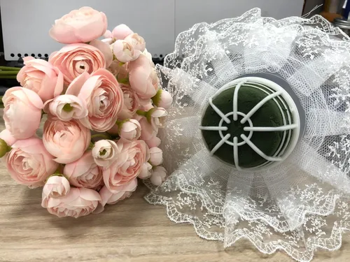 Vista 3 de 2 juegos de soportes para ramo de boda con collares de ramo de encaje blanco, soporte de espuma de resina para ramo de ramo de ramo de novia
