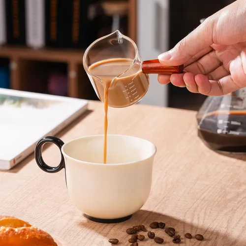 Vista 6 de 1 paquete de jarra medidora de triple pico doble con taza de leche con mango de madera 75ML vasos de chupito de espresso partes de vidrio