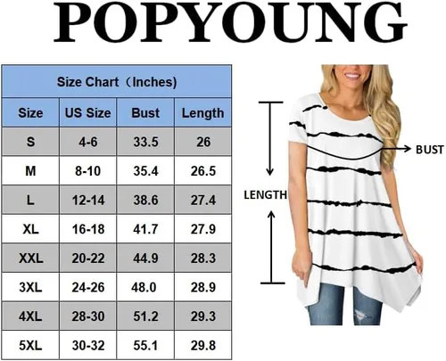 Vista 5 de POPYOUNG 2024 Womens Summer Short Sleeve Tunic Tops Casual Swing Blouse Shirt