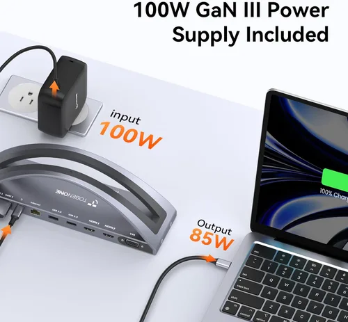 Vista 13 de TobenONE MacBook Pro/Air Docking Station Stand, Dual 4K HDMI, 100W Charger