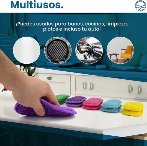 Vista 6 de Paquete de 10 esponjas de cocina – Esponjas de goma lavables y reutilizables para platos – 6 X 3 pulgadas - Multicolor