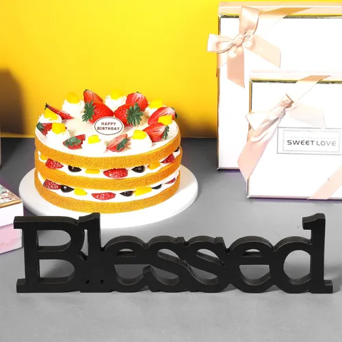 Vista 5 de Blulu Blessed - Letrero de madera con texto en inglés "Blessed", color negro 15 x 4 Inch Rustic Farmhouse Blessed Standing Decor for Thanksgiving