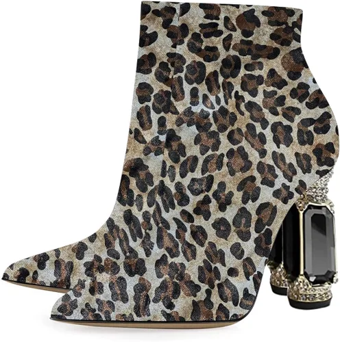 Vista 24 de FSJ Botas de tacón alto con punta puntiaguda para mujer, con tacón alto, con cremallera lateral brillante, estilo casual, para uso diario, zapatos