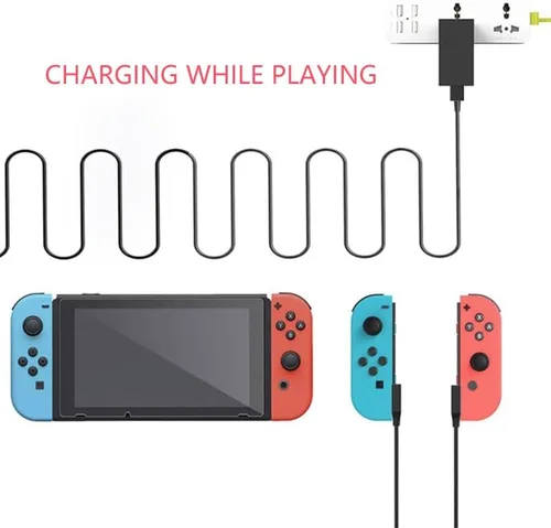 Vista 2 de Cable de carga Joycon para interruptor portátil, 98.4 pulgadas, reemplaza la base de carga original del interruptor, reemplazo de viaje, base