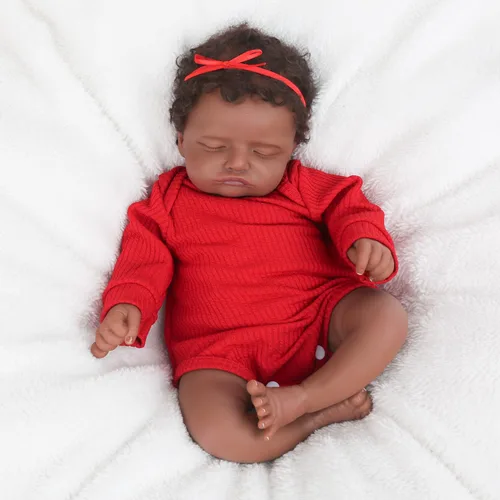 Vista 3 de CHAREX Muñeca Reborn realista de 18 pulgadas - Muñeca de bebé recién nacida afroamericana, dormida, artesana, con piel negra, perfecta para niños