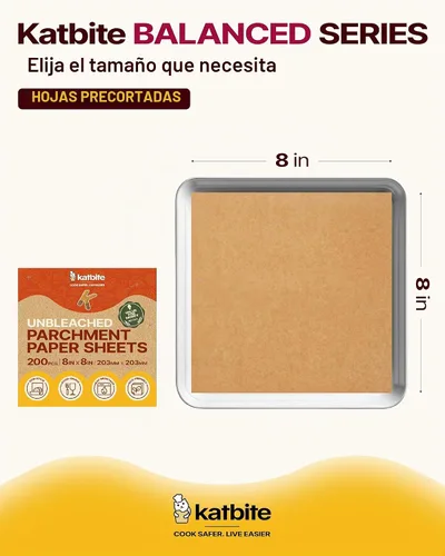 Vista 2 de Katbite 200 piezas de papel pergamino, papel de hornear sin blanquear de 8 x 8 pulgadas, resistente al aceite y fácil de limpiar, hojas de papel